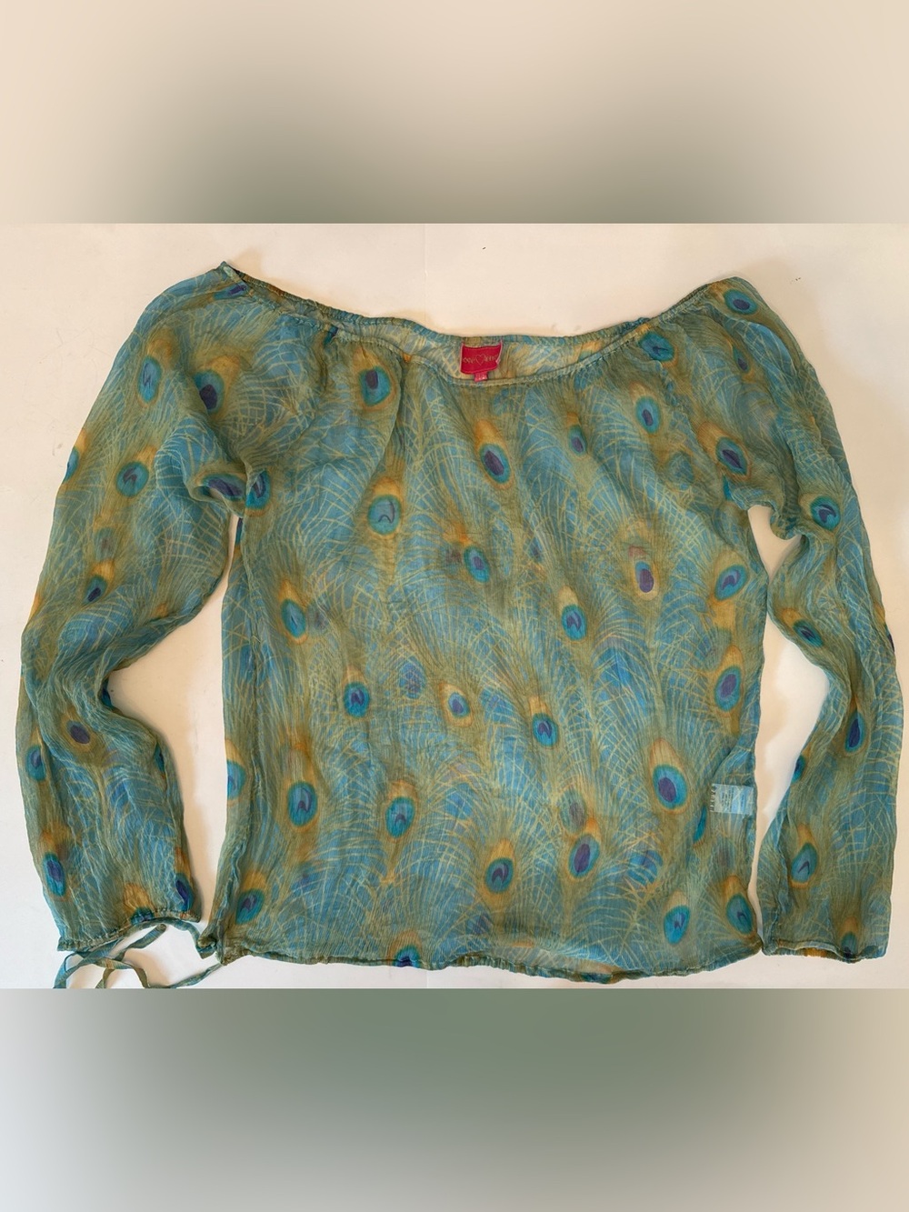 Love Shop %100 silk Mimi ultra sheer peacock blouse Sz M/L
